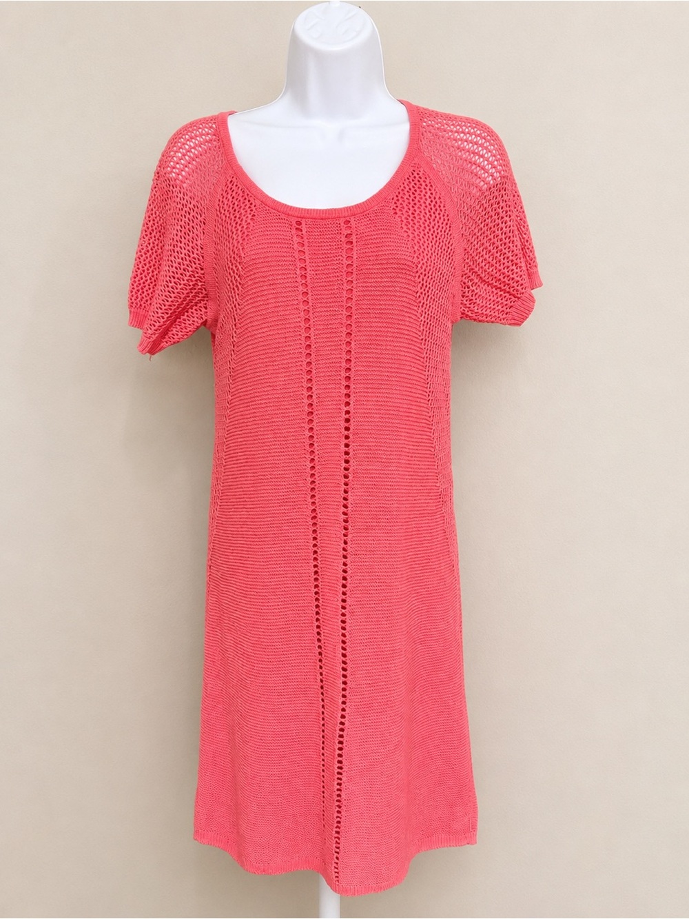 Trina Turk EUC Charlene Pink Cotton Knit Dress Medium Openwork